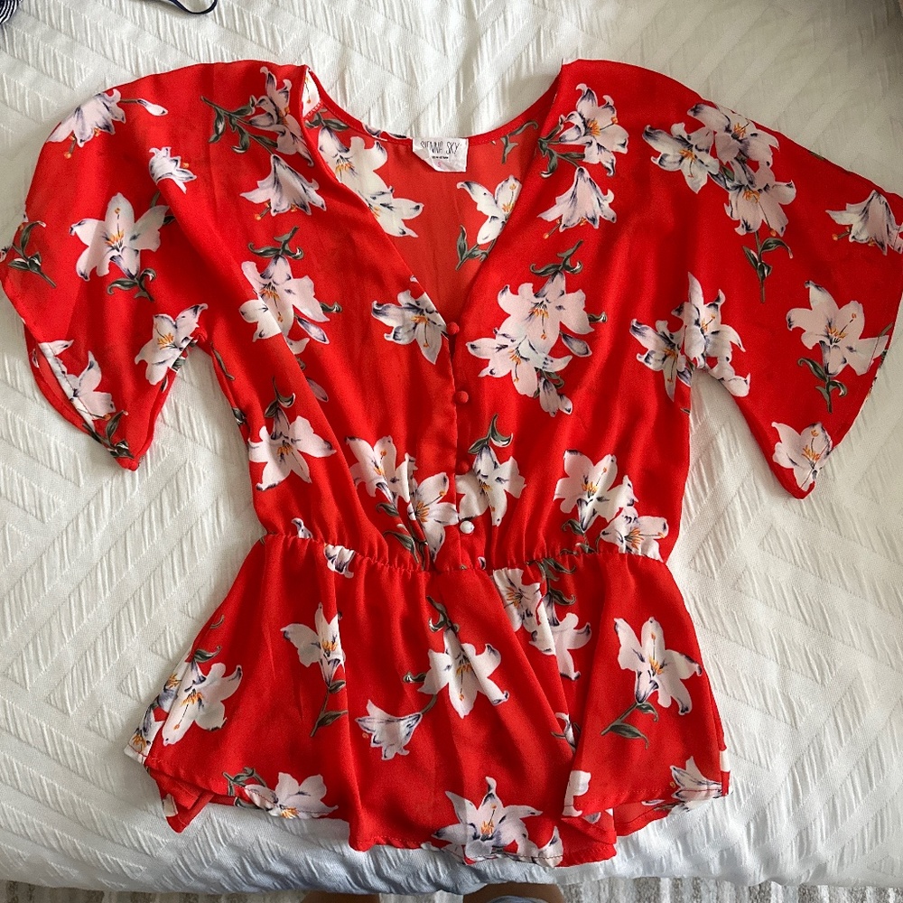 Sienna Sky Bright Orange Floral Top